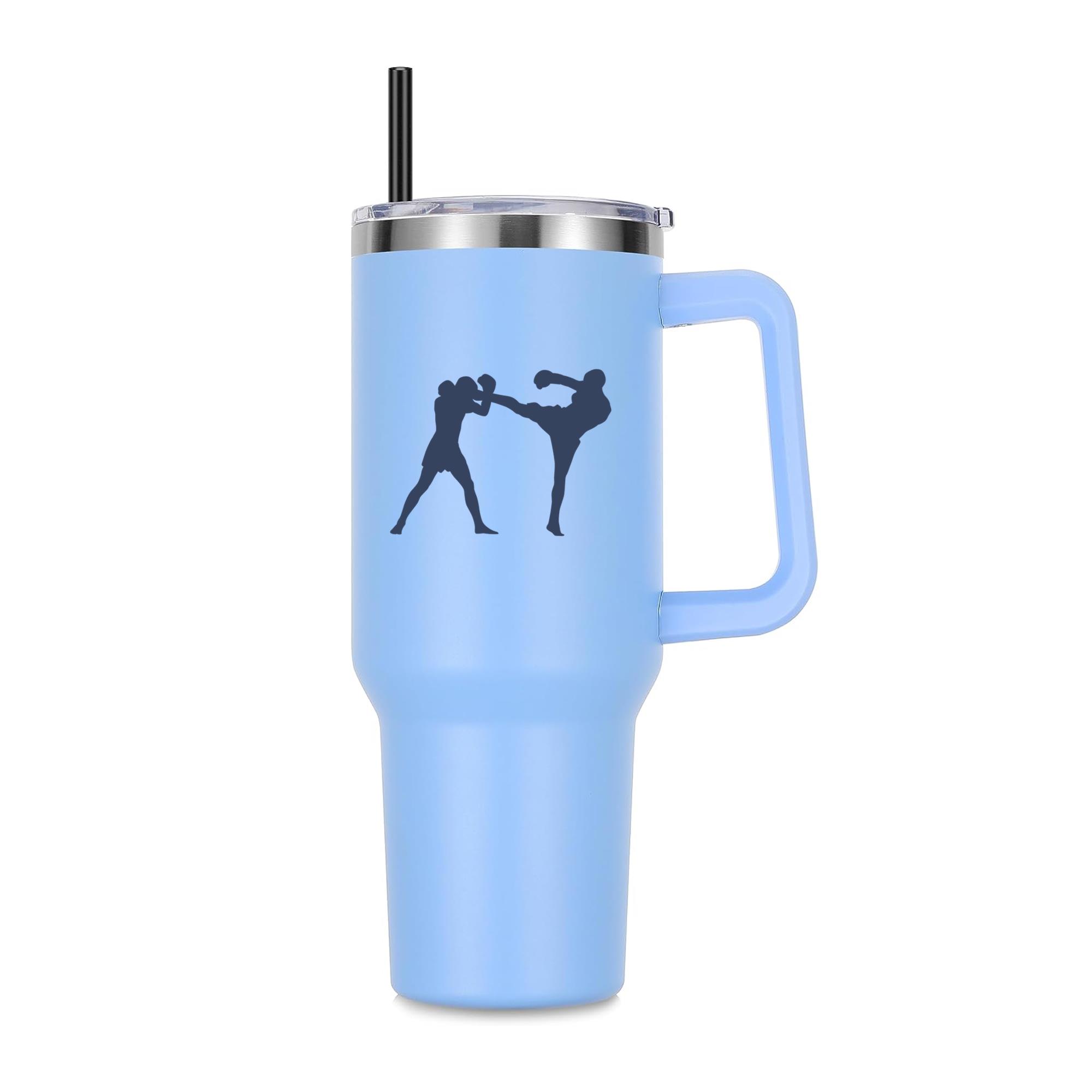 Boxing Kickboxing Fight Blue Silhouette 40oz Stainless Steel Tumbler