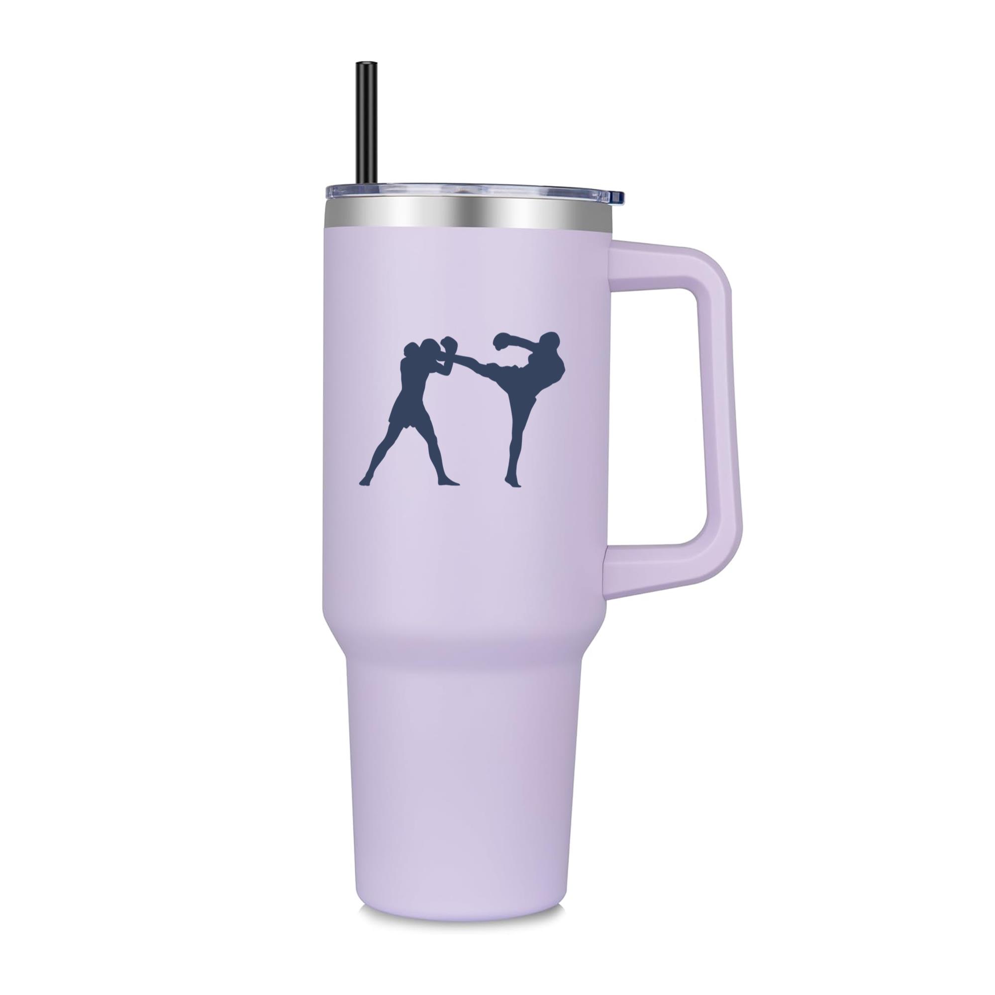 Boxing Kickboxing Fight Blue Silhouette 40oz Stainless Steel Tumbler - Image 2