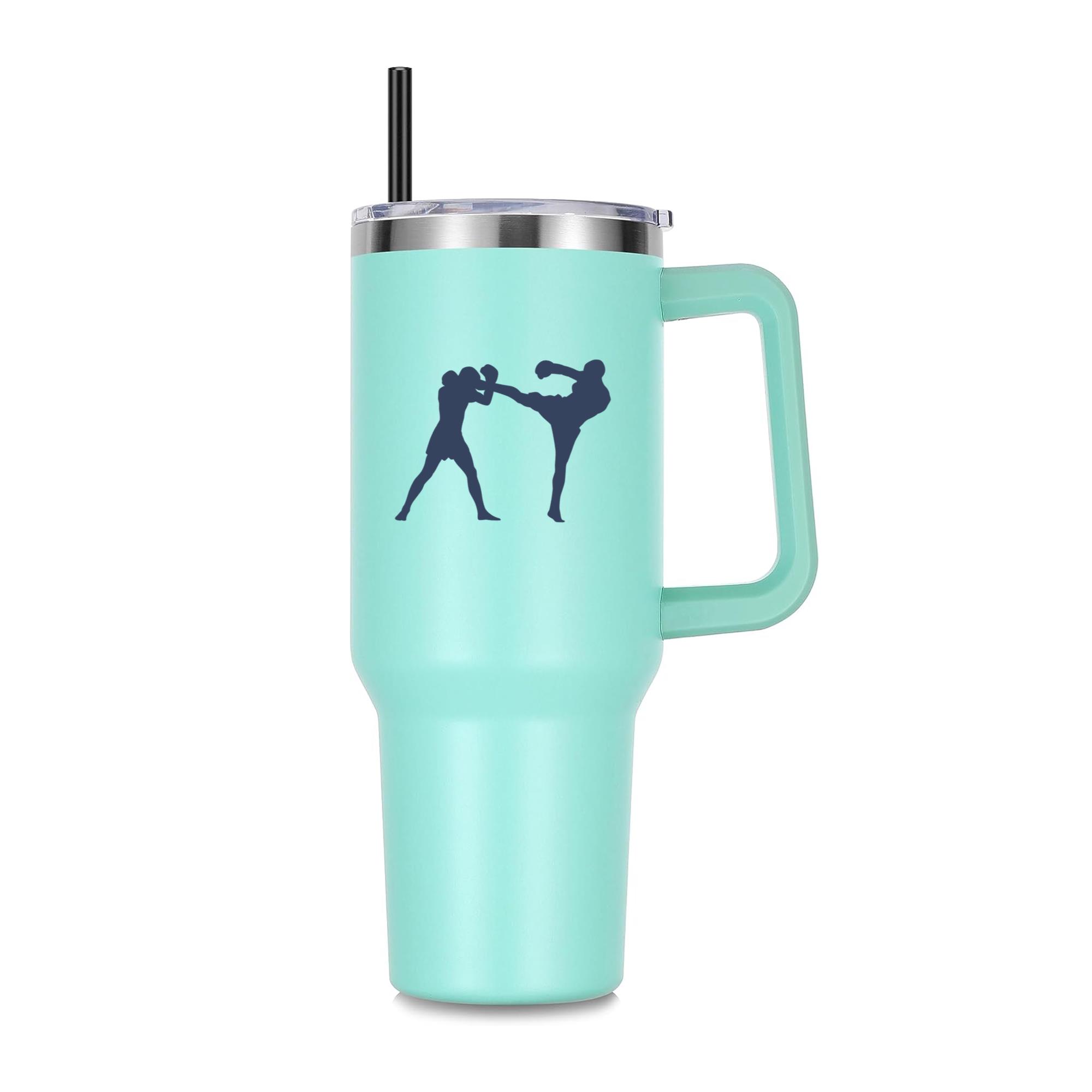 Boxing Kickboxing Fight Blue Silhouette 40oz Stainless Steel Tumbler - Image 3