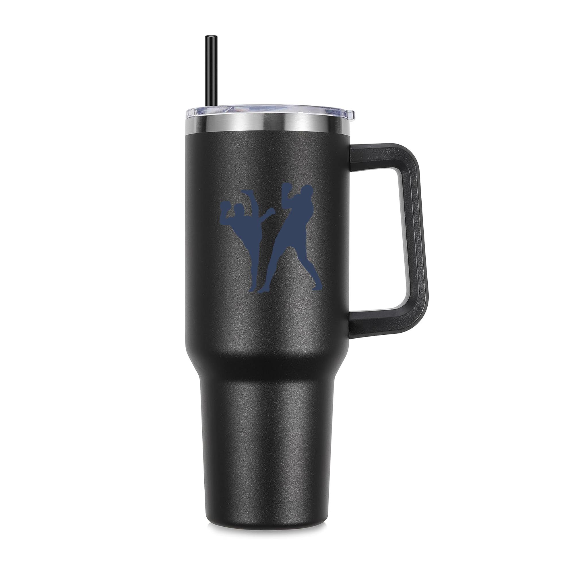 Boxing Kickboxing Silhouette Fight 40oz Stainless Steel Tumbler - Image 4