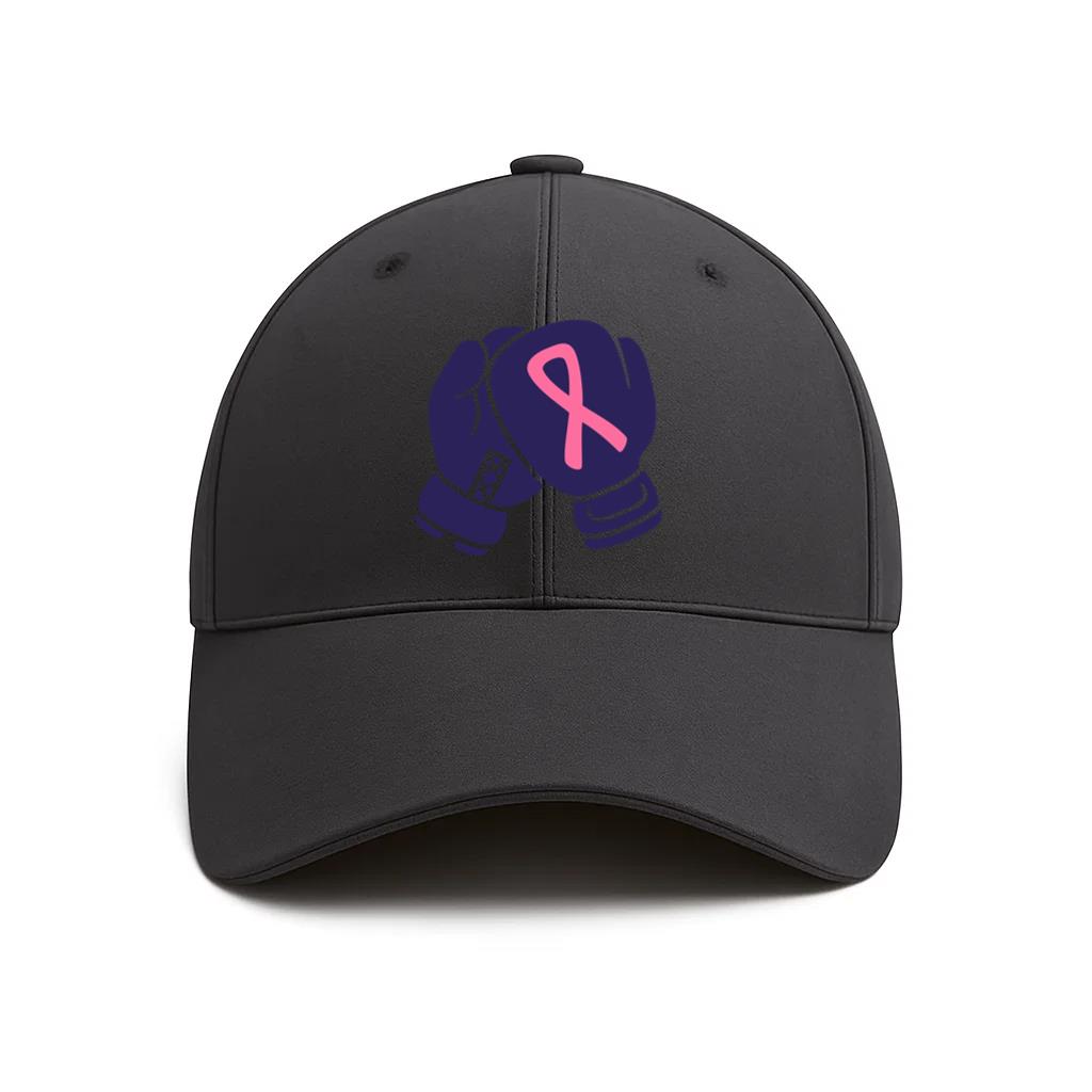 Pair Of Boxing Gloves With A Pink Ribbon Cotton Twill Cap 